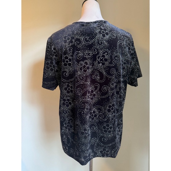 Vintage Black Velvet Sparkle Floral bling  shimmer Y2K boho whimsi top shirt  XL - Picture 2 of 4